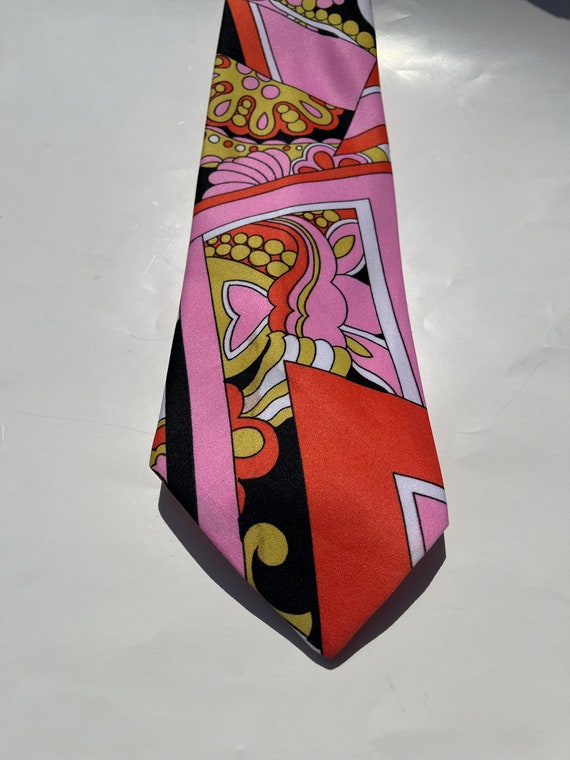 Vtg 60s 70s Abstract Geometric Synthetic Tie