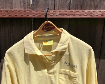 Vtg VELVA SHEEN Extra Large Yellow Short Sleeve Polo Shirt