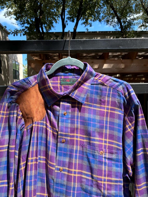 Abercrombie & Fitch, Vtg 80s ABERCROMBIE & FITCH XL Leather-Padded Shooting Shirt