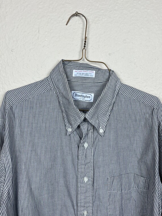 Vtg HUNTINGTON 17-33 Blue Stripe Button Down Shirt