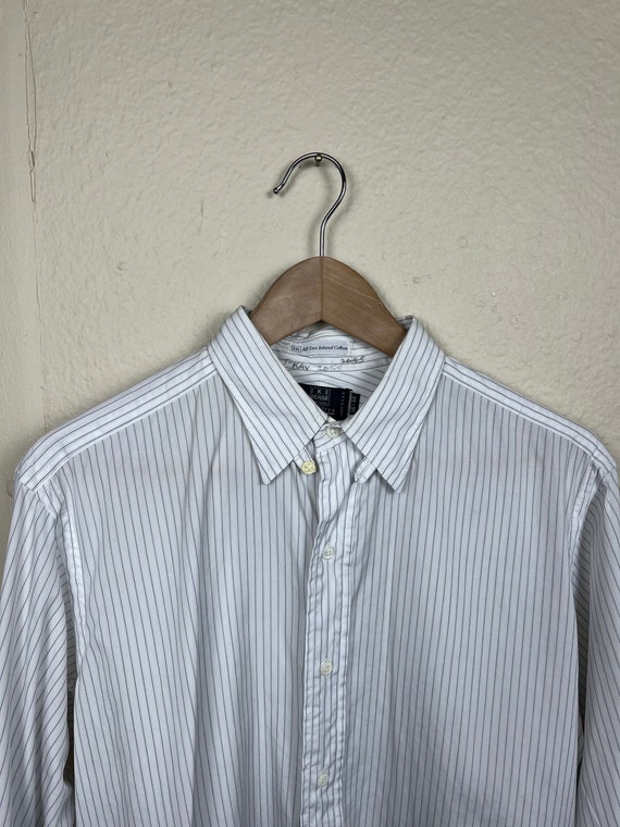 Vtg 16-36 Striped Tab Collar Cotton Shirt by Ike B
