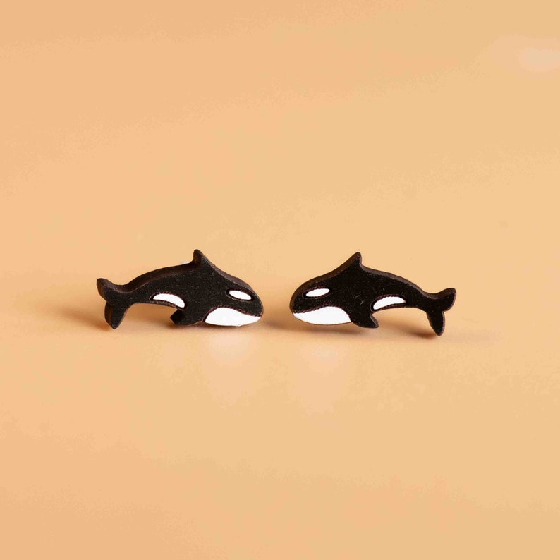 Hand-painted Killer Whale Earrings Orca Earrings Wooden Earrings image 1