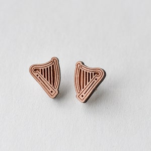Celtic Harp Earrings Wooden Stud Earrings Womens Gift by Robin Valley