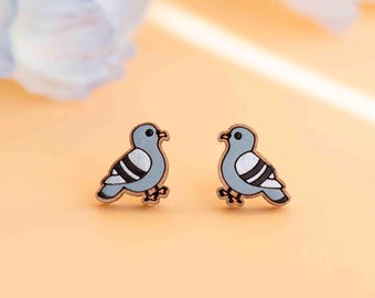 Hand-painted Wood Pigeon Wooden Stud Earrings Bird Lover Gift Womens Earrings