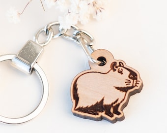 Handmade Wooden Capybara Keychain Keyring Womens Gift by Robinvalley Studio