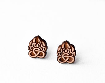 Viking earrings wooden earrings Viking bear paw earrings Viking Berserkers symbol stud earrings mens earrings womens earrings