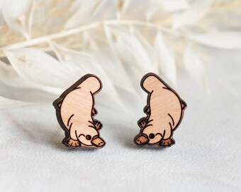 Handmade Cute Duck-Billed Platypus Earrings Womens Girls Stud Earrings Wooden Earrings