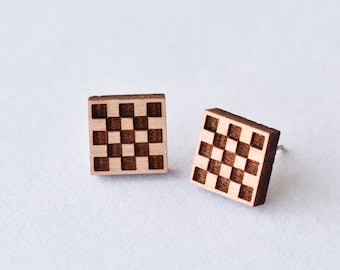 Chess board earrings wooden earrings check square earrings hobby gift mens earrings womens earrings