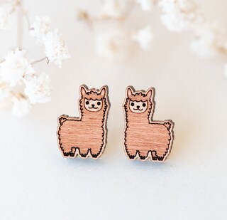 Robin Valley Orecchini In Legno A Forma Di Llama E Alpaca – Leggeri E Comodi, Pali In Acciaio Inox