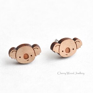 Handmade koala earrings stud wooden earrings womens girls earrings