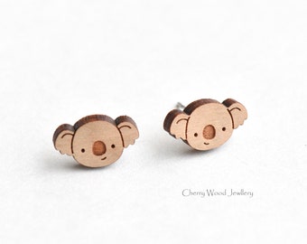 Handmade koala earrings stud wooden earrings womens girls earrings