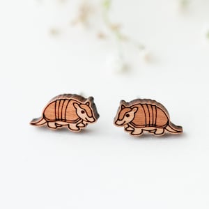 Handmade Armadillo Earrings Wooden Earrings Womens Girls Stud Earrings Gift by Robin Valley Studio