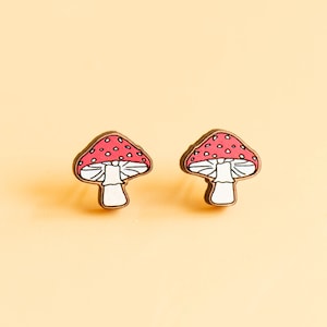 Hand-painted Wooden Toadstool Earrings Mushroom Stud Earrings Womens Jewellery Gift