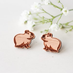 Handmade capybara Earrings Wooden Earrings Womens Girls Stud Earrings by Robin Valley Studio