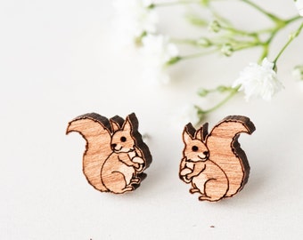 Boucles d'oreilles écureuil roux faites à la main / Porte-clés Boucles d'oreilles en bois animal / Porte-clés Womens Girls Gift