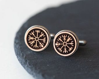 Handmade Men Cufflinks Stainless Steel Wooden Cufflinks Viking Compass Cufflinks Mens Gift