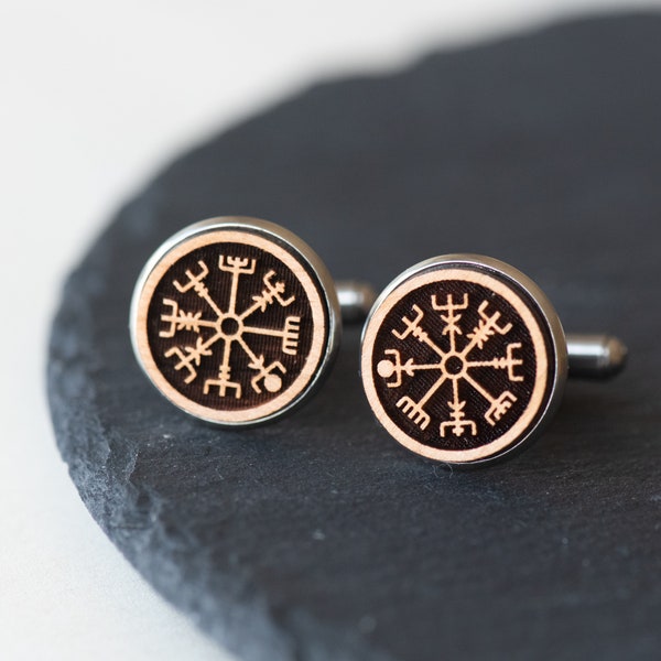 Handmade Men Cufflinks Stainless Steel Wooden Cufflinks Viking Compass Cufflinks Mens Gift