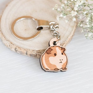 Handmade Wooden Keychain Cute Guinea Pig Keyring Keychain Womens Girls Gift by Robinvalley Studio image 1