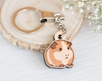 Handmade Wooden Keychain Cute Guinea Pig Keyring Keychain Womens Girls Gift by Robinvalley Studio