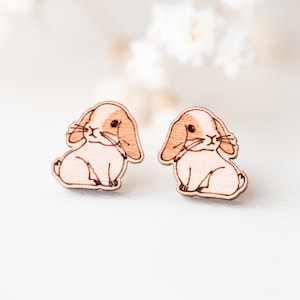 Orecchini fatti a mano Orecchini di coniglio dalle orecchie pendenti in legno Orecchini coniglietti carini Orecchini in legno Regalo per orecchini a bottone da donna
