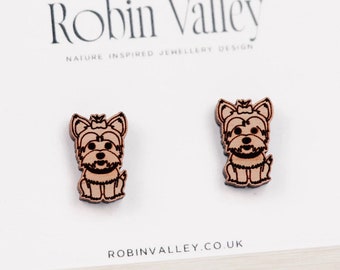 Yorkie earrings Yorkshire Terrier stud earrings wooden dog earrings girls womens gift