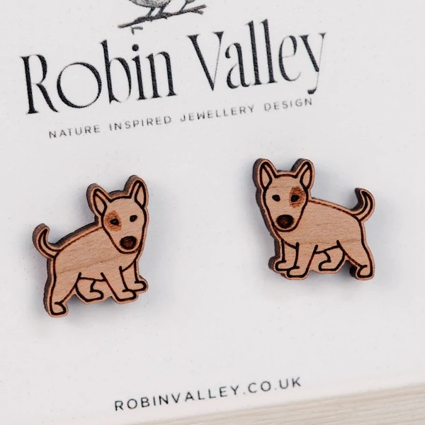 Bull Terrier Dog stud earrings wooden dog earrings girls womens gift