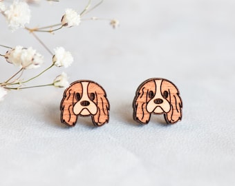 King Charles Spaniel Dog Cherry Wood Stud Earrings Womens Girls Gift by Robin Valley Studio