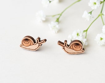 Handmade Cute Snail Earrings Womens Girls Stud Earrings Wooden Earrings