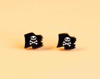 Pirate Flag Earrings Hand-painted Wooden Stud Earrings Halloween Earrings