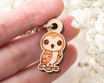 Handmade Wooden Keyring Barn Owl Keyring Bird Keychain Womens Girls Gift by Robinvalley Studio