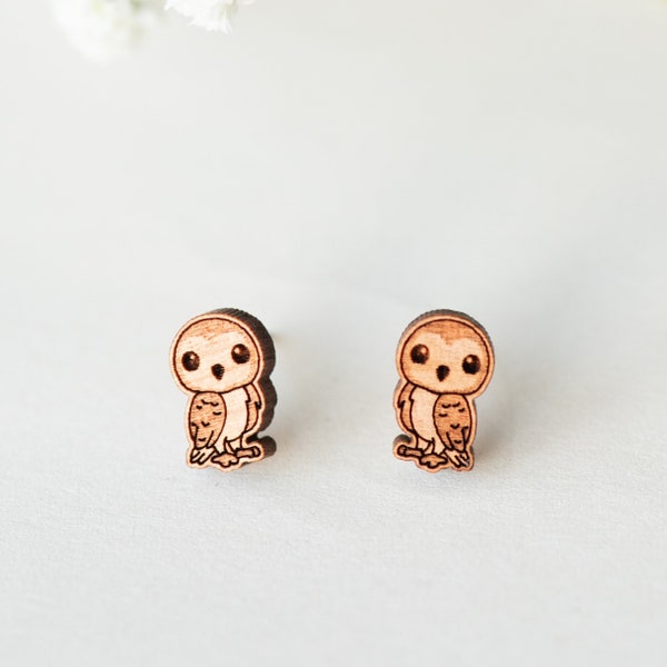 Handmade Barn Owl Earrings Snowy Owl  Bird Earrings Wooden Earrings Women’s Girl’s Stud Earrings gift by RobinValley Studio