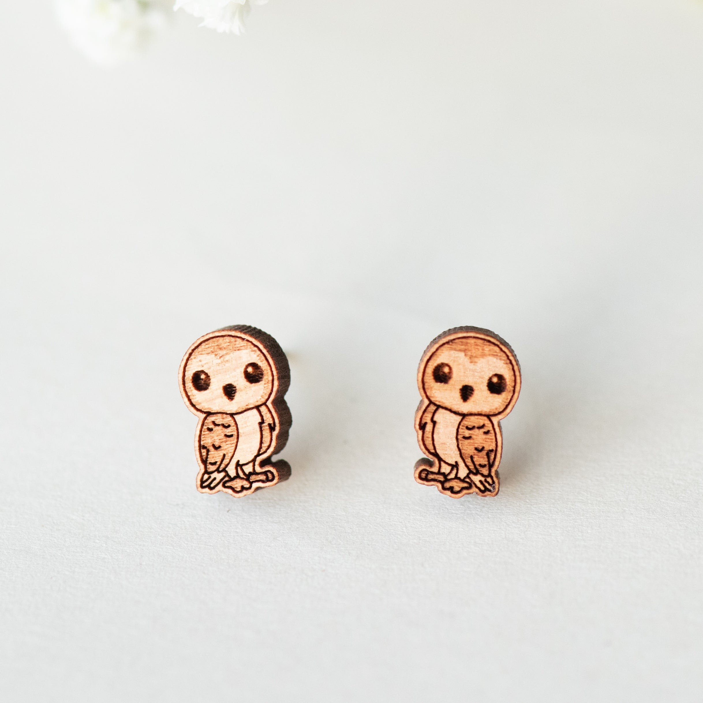 Handmade Barn Owl Earrings Snowy Owl  Bird Earrings Wooden Earrings Women&rsquo;s Girl&rsquo;s Stud 