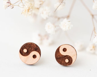 Wooden Earrings Yin Yang Earrings Womens Mens Earrings