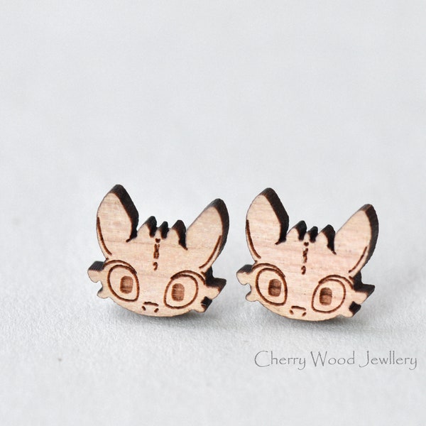 Super cute handmade toothless earrings how to train your dragon earrings wood stud earrings girls womens gift by Cherry Wood