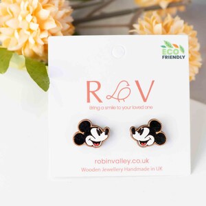 Hand-painted Wooden Steamboat Willie Mickey Mouse Stud Earrings image 2