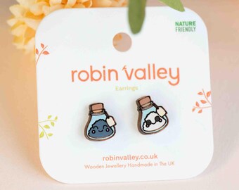 Hand-painted Salt and Pepper Wooden Earrings Womens Earrings Gift Robin Valley Studio