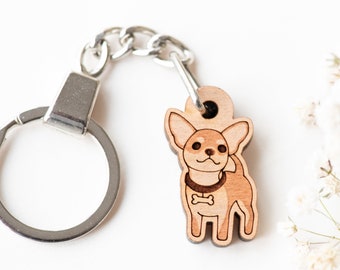 Handmade Wooden Chihuahua Dog   Keychain Keyring Womens Gift by Robinvalley Studio