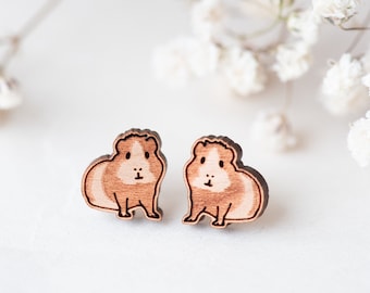 Handmade Guinea Pig Earrings Wooden Earrings Womens Girls Stud Earrings by Robin Valley Studio