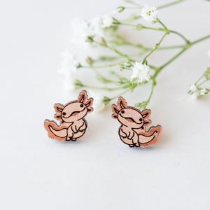 Handmade Cute Axolotl Earrings Womens Girls Stud Earrings Wooden Earrings