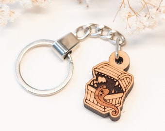 Handmade Wooden Mimic Treasure Chest  Keychain Keyring Womens Mens Gift by Robinvalley Studio