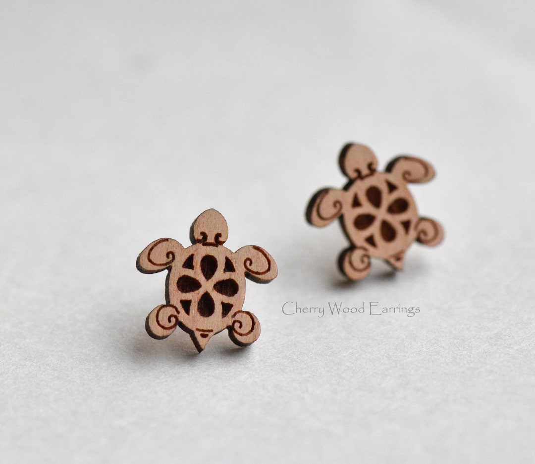 Wood Turtle Earrings Sea Animal Theme Stud Earrings Jewellery - Etsy