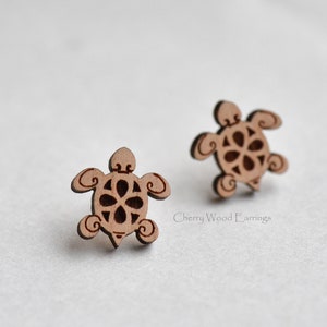 Wooden Tatto Style Sea Turtle Earrings  Womens Mens Stud Earrings Gift