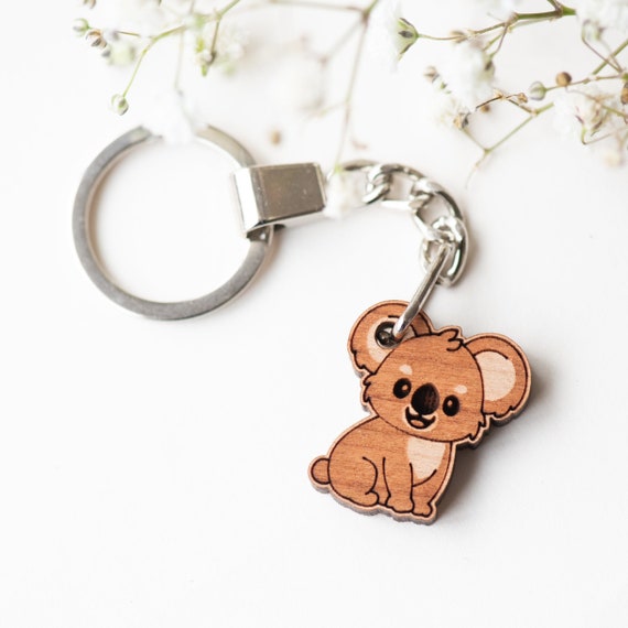 Handmade Wooden Koala Keyring Wild Animal Keychain Womens Girls
