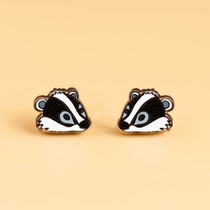 Hand-painted Wooden Badger Earrings Womens Girls Stud Earrings Gift by Robin Valley