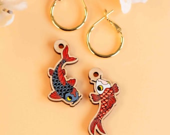 Hand-painted Koi Fish Hoop Earrings Womens Jewellery