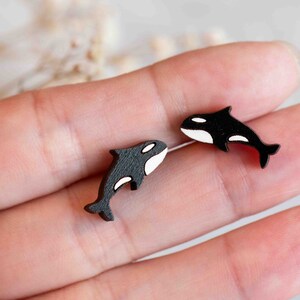 Hand-painted Killer Whale Earrings Orca Earrings Wooden Earrings image 3
