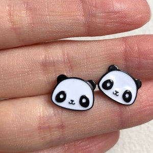 Super cute enamel panda earrings animal stud earrings by Cherry Wood Jewellery gift girls womens