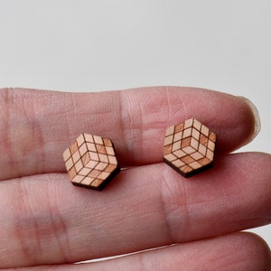 Rubiks Cube boucles doreilles boucles doreilles en bois stud cube boucles doreilles stud boucles doreilles boucles doreilles femmes boucles doreilles hommes boucles doreilles image 2