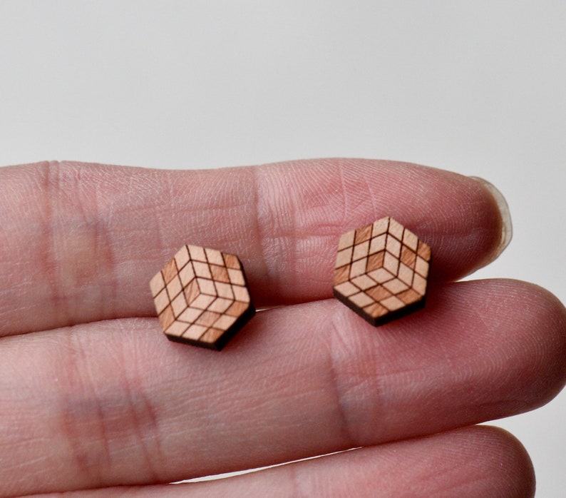 Rubiks Cube boucles doreilles boucles doreilles en bois stud cube boucles doreilles stud boucles doreilles boucles doreilles femmes boucles doreilles hommes boucles doreilles image 2