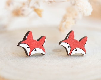 Handmade Red Fox Earrings Hand-painted Wooden Earrings Womens Girls Stud Earrings by Robin Valley Studio